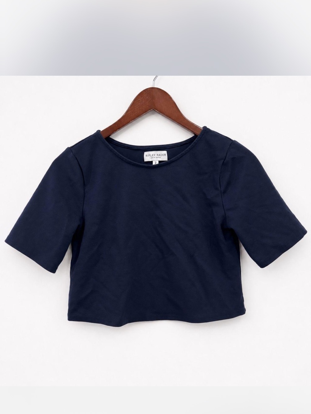 Ripley Rader Los Angeles Navy Ponte Knit Cropped Short Sleeve Top Size Small